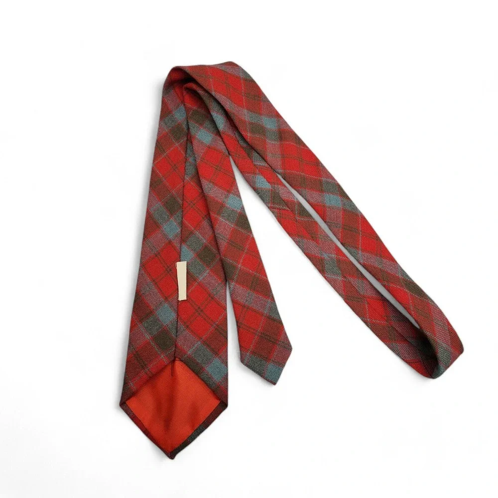 Vintage Made in Scotland Tie 100% New Wool Robertson Plaid Red Green‎ Necktie
